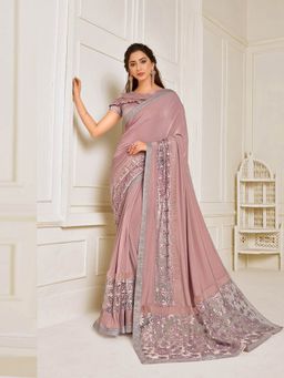 Odette - Pink Lycra Designer Saree with Unstitched Blouse