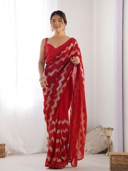 Odette - Red Georgette Sequins Saree with Unstitched Blouse for Women