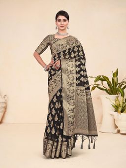 Odette - Black Viscose Woven Saree with Unstitched Blouse for Women