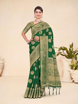 Odette - Green Viscose Woven Saree with Unstitched Blouse for Women