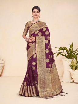 Odette - Wine Viscose Woven Saree with Unstitched Blouse for Women