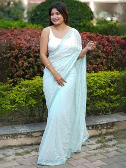 Odette - Blue Georgette Sequins Saree with Unstitched Blouse for Women