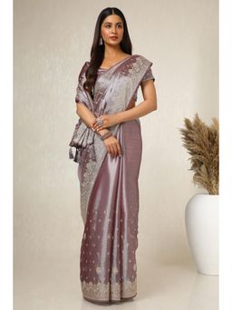 Soch - Women's Light Purple Organza Embroidered and Stone Work Saree with Unstitched Blouse