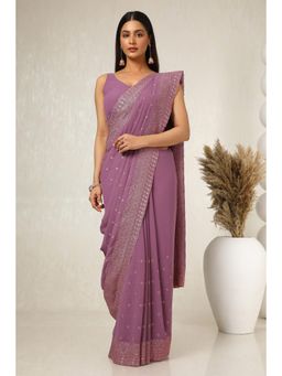 Soch - Women's Mauve Georgette Embroidered and Stone Work Saree with Unstitched Blouse
