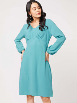 Not So Pink - Teal Empire Yoke Straight Dress
