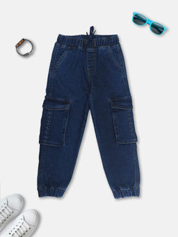 KiddoPanti - Boys Full Length Denim Jeans With Cargo Pocket and Elasticated Drawstring