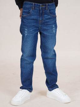 KiddoPanti - Boys Full Length Denim Jeans With Mild Distress