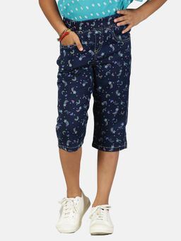 KiddoPanti - Girls Denim Printed Capri