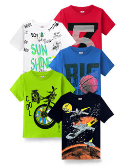 Kuchipoo - Boys Regular Fit Half Sleeve Cotton T-Shirt (Pack of 5)