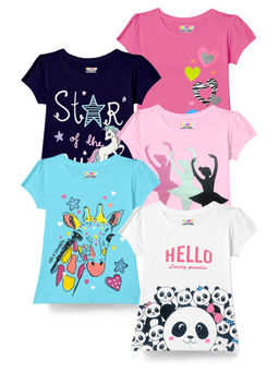 Kuchipoo - Girls Regular Fit Half Sleeve Cotton T-Shirt (Pack of 5)