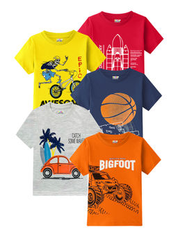 Kuchipoo - Boys Regular Fit Half Sleeve Cotton T-Shirt (Pack of 5)