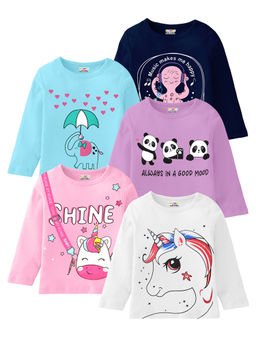 Kuchipoo - Girls Regular Fit Full Sleeve Cotton T-Shirt (Pack of 5)