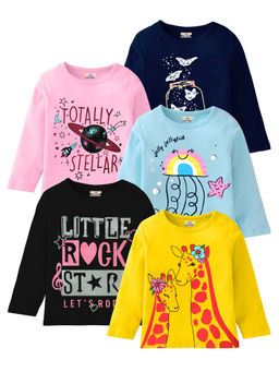 Kuchipoo - Girls Regular Fit Full Sleeve Cotton T-Shirt (Pack of 5)