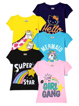 Kuchipoo - Girls Regular Fit Half Sleeve Cotton T-Shirt (Pack of 5)