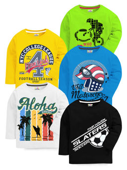 Kuchipoo - Boys Regular Fit Full Sleeve Cotton T-Shirt (Pack of 5)