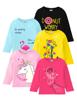 Kuchipoo - Girls Regular Fit Full Sleeve Cotton T-Shirt (Pack of 5)