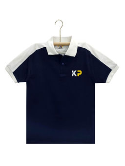 Kuchipoo - Boys Regular Fit Navy Blue Colorblock Polo T-Shirt