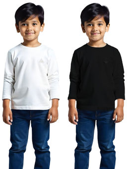 Kuchipoo - Boys Regular Fit Full Sleeve White & Black T-Shirt (Pack of 2)