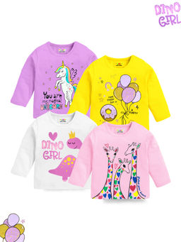 Kuchipoo - Girls Regular Fit Full Sleeve Cotton T-Shirt (Pack of 4)