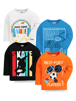 Kuchipoo - Boys Regular Fit Full Sleeve Cotton T-Shirt (Pack of 4)