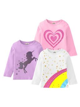 Kuchipoo - Girls Regular Fit Full Sleeve Cotton T-Shirt (Pack of 3)