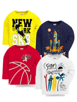 Kuchipoo - Boys Regular Fit Full Sleeve Cotton T-Shirt (Pack of 4)