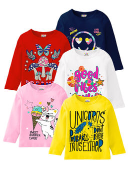 Kuchipoo - Girls Regular Fit Full Sleeve Cotton T-Shirt (Pack of 5)