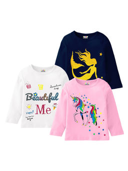 Kuchipoo - Girls Regular Fit Full Sleeve Cotton T-Shirt (Pack of 3)