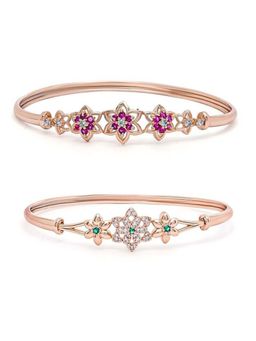 I Jewels - Pack of 2 Rose Gold-Plated Cubic Zirconia-Studded Bangle-Style Bracelet