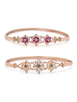 I Jewels - Women Pack of 2 Rose Gold and Silver Plated Bangle-Style Bracelet