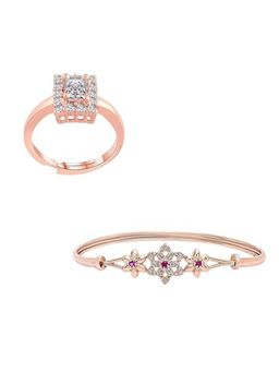 I Jewels - Women Rose Gold-Plated Finger Ring and Wraparound Bracelet Combo