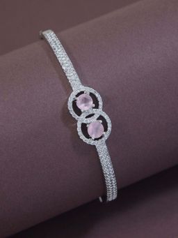 I Jewels - Women Cubic Zirconia American Diamond Silver-Plated Bangle-Style Bracelet