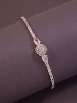 I Jewels - Women Cubic Zirconia American Diamond Rose Gold-Plated Bangle-Style Bracelet