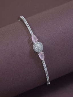 I Jewels - Women Cubic Zirconia American Diamond Silver-Plated Bangle-Style Bracelet