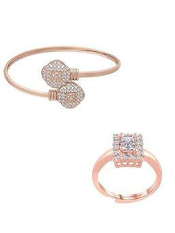 I Jewels - Women Rose Gold-Plated Finger Ring and Wraparound Bracelet Combo