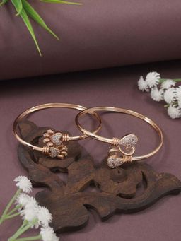 I Jewels - Set of 2 Rose Gold-Plated Cubic Zirconia-Studded Kada Bracelets