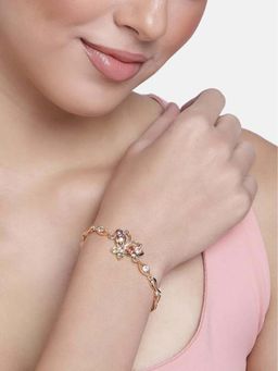 I Jewels - Women Gold Stone Studded Adjustable Bracelet