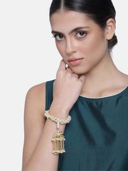 I Jewels - Women Gold-Toned and White Pearl Jhumki Wraparound Bracelet