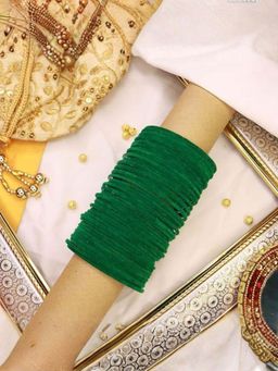 I Jewels - Women Green Metal Velvet Bangles (Pack of 48)