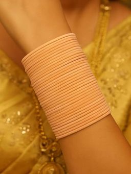 I Jewels - Peach-Coloured Solid Bangles (Pack of 48)
