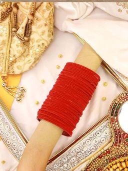 I Jewels - Red Solid Velvet Bangles (Pack of 48)
