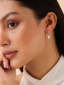 Zavya - Echo of Light Silver Dangle Hoop Rhodium Plated Earrings