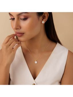 Zavya - Radiant Bloom Gold-Plated CZ Pendant and Earrings Set