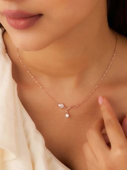 Zavya - Her First Pearl Blossom Rose Gold Plated Necklace
