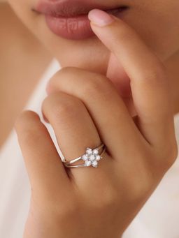 Zavya - Flower of Fortune Rhodium Plated Ring (Adjustable)