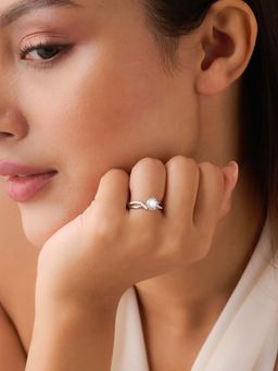 Zavya - Crowned in Love Solitaire Rhodium Plated Ring (Adjustable)