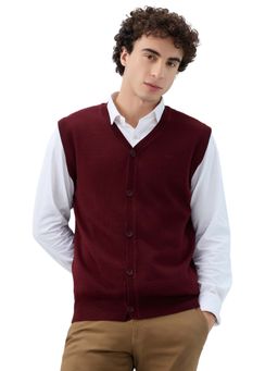 ColorPlus - Regular Fit Solid Maroon Cardigan