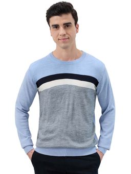 Raymond - Regular Fit Striped Blue Sweater