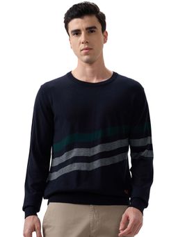 Raymond - Regular Fit Self Design Blue Sweater