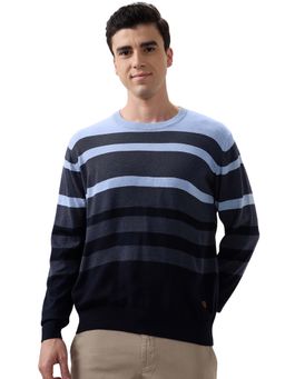 Raymond - Regular Fit Striped Blue Sweater